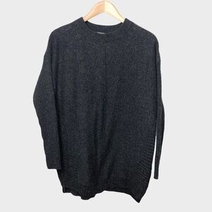 Talbots Ribbed Knit Crewneck Sweater Side Zippers Size Large Gray Tweed Women’s